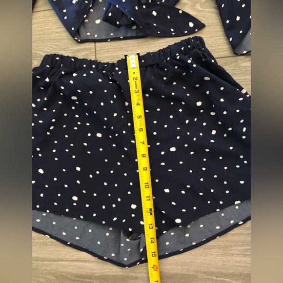 Shein|Satin Navy polka dot two piece SET, shorts & crop top•••Self tie crop top - Picture 12 of 15